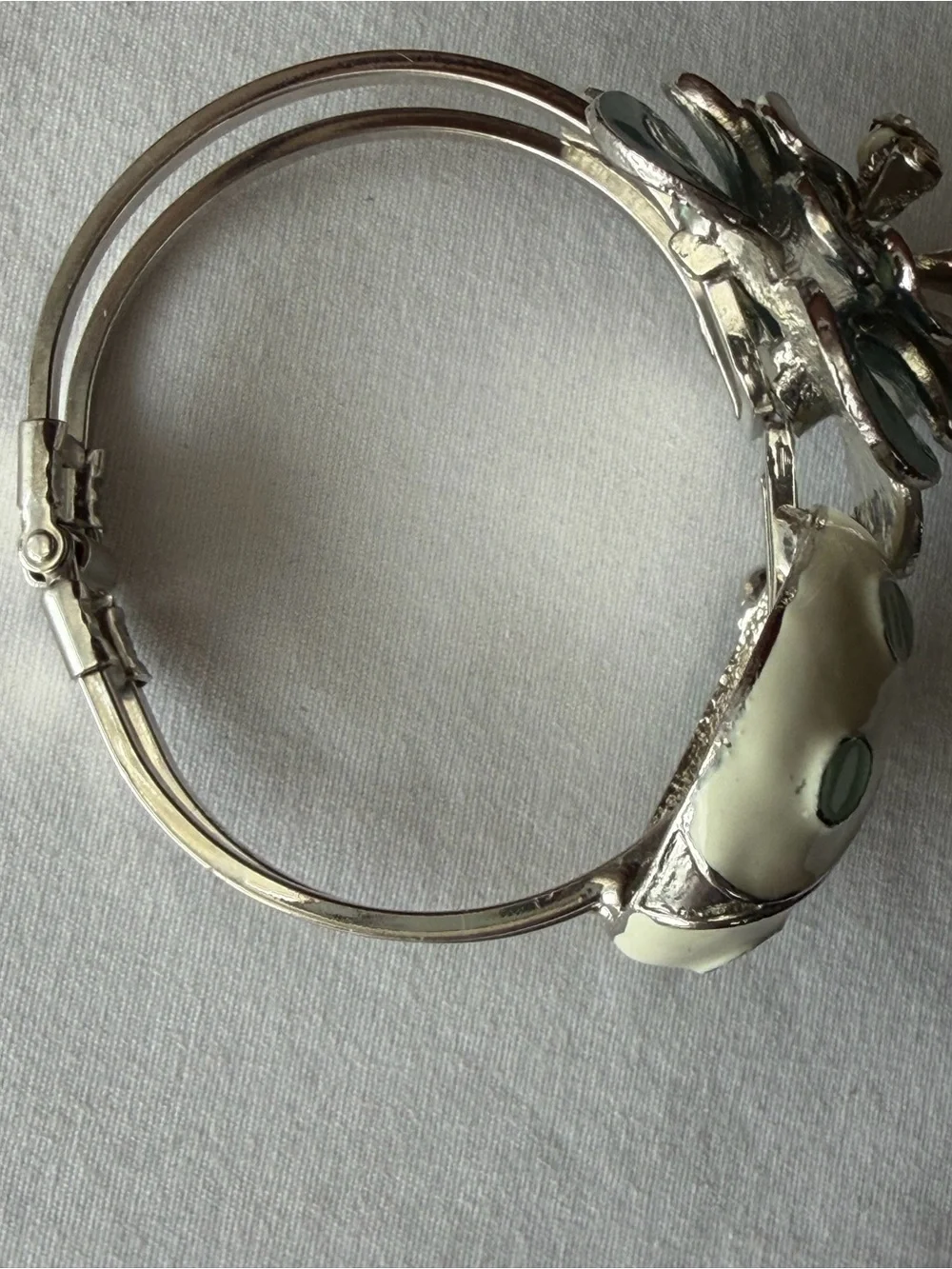 Statement Ladybug Flower Enamel Hinged Cuff Bracelet Rhinestone